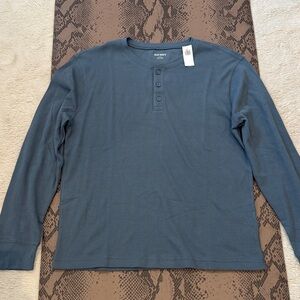 Old Navy Men's Slate Blue Waffle Henley Long-Sleeve Shirt